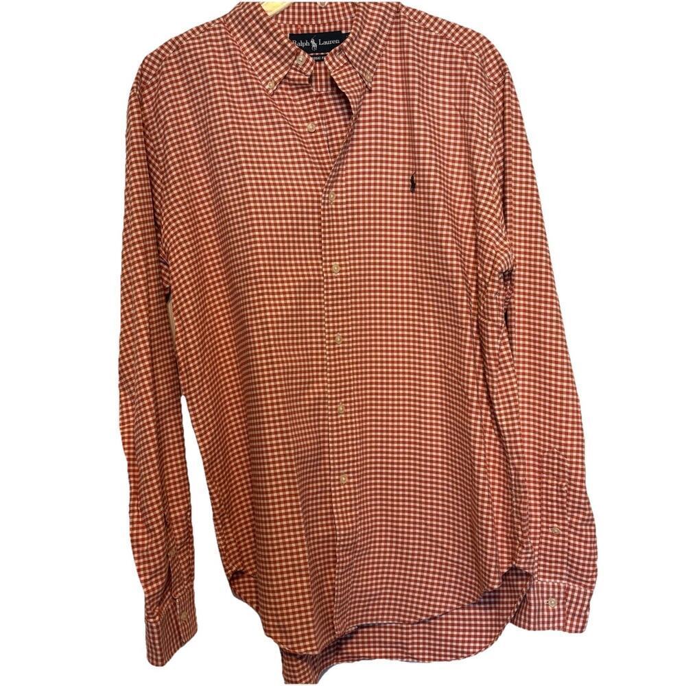 Ralph Lauren Mens Red White Check Logo Buttondown Shirt Long Sleeve Large USA